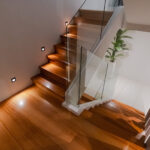 Stairs glass railing and stairs made from real Makha wood